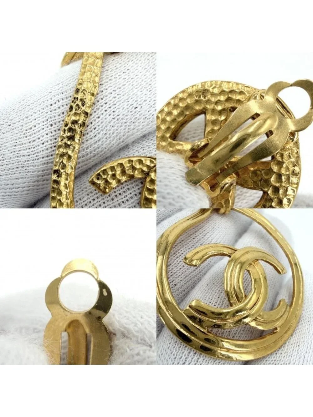 Chanel Big Earrings CC Logo Vintage Swing Gold Plated